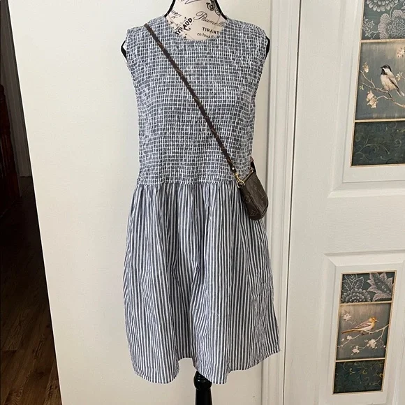 French Connection Blue and White Striped Mini Dress - Picture 1 of 13